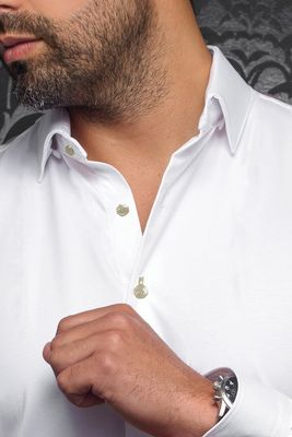 Au Noir ALEXANDER SLD Men's LS Extendable Dress Shirt/ WHITE STONE