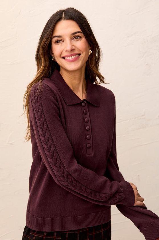 Tribal 3214O/576 Women's Long Sleeve Knit Polo Sweater