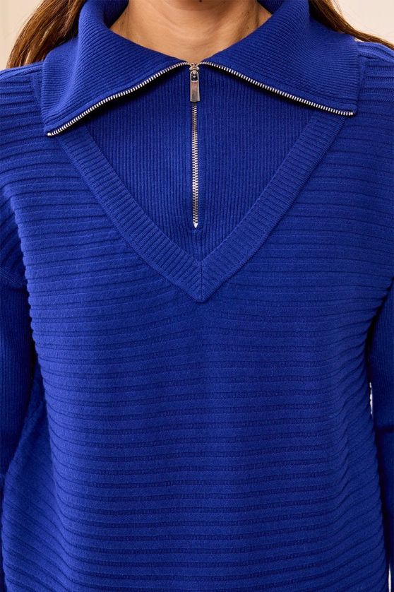 Tribal 6028O/5118 Women's Long Sleeve Zip-Up V-Neck Sweater