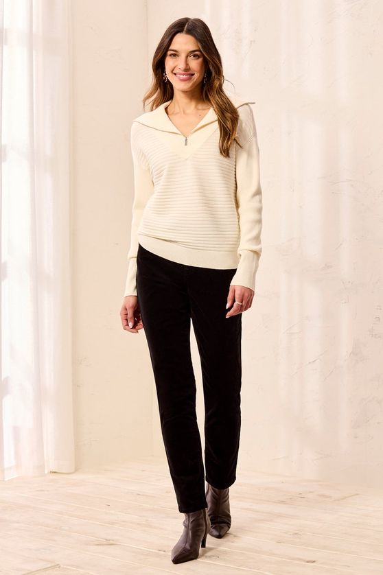 Tribal 6028O/5118 Women's Long Sleeve Zip-Up V-Neck Sweater