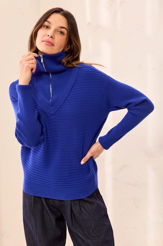 Tribal 6028O/5118 Women's Long Sleeve Zip-Up V-Neck Sweater