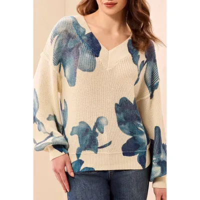 Tribal 6363O-5614-0026 LS Knit Floral Print Sweater/ 
