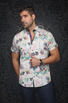 Au Noir KAPOLEI(Short Sleeve) Floral Geo Print Shirt – White Multi L