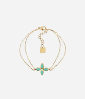 ZAG SBS27866-01TQB S. Steel Gold Turquoise Clover Flower Bracelet