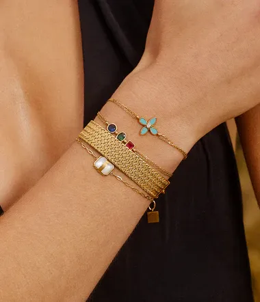 ZAG SBS27866-01TQB S. Steel Gold Turquoise Clover Flower Bracelet