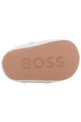 BOSS J53553 Baby Boy's Velcro Strap & Sheep Leather Shoes – White