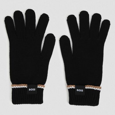 BOSS J53589 Boy's Knit Jacquard Gloves – Black T4