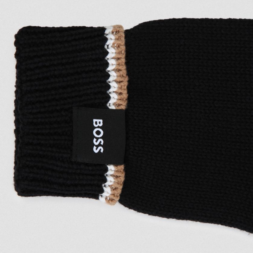 BOSS J53589 Boy's Knit Jacquard Gloves – Black T4
