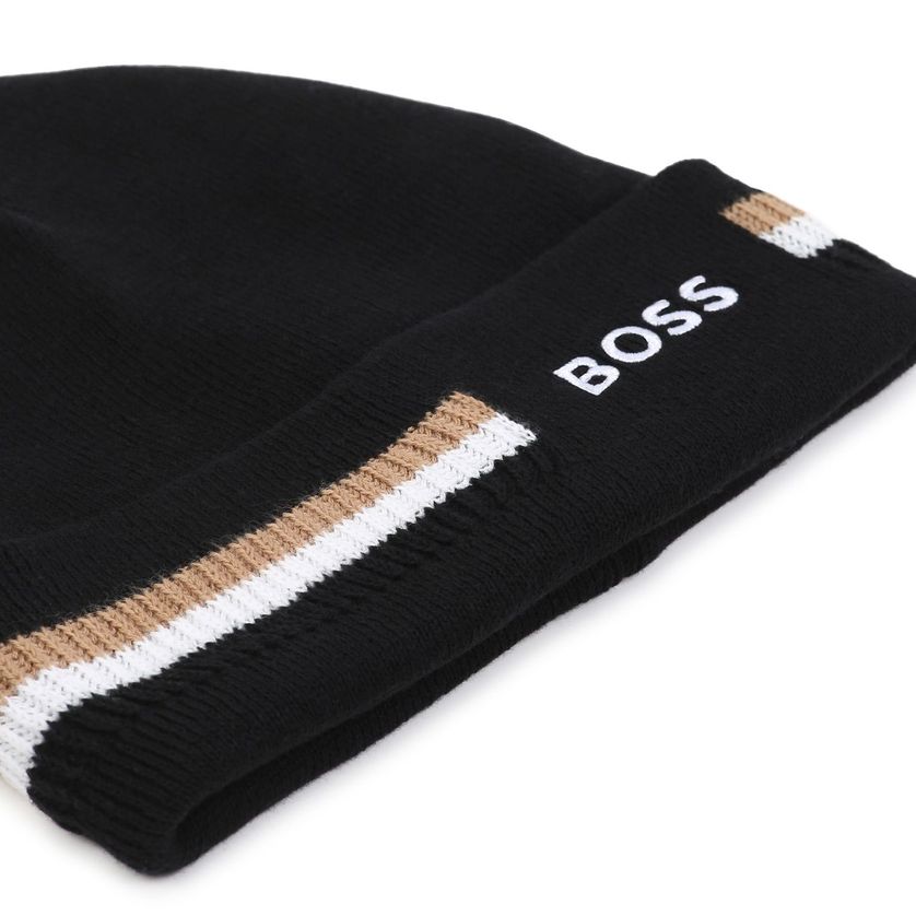 BOSS J53586 Boy's Knit Jacquard Beanie – Black T4