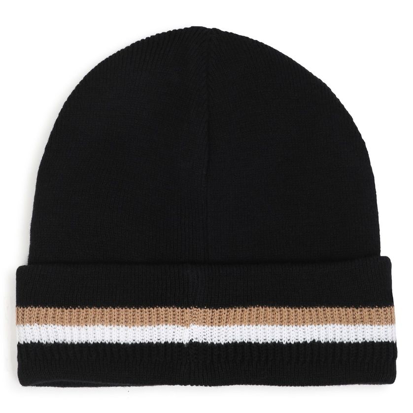 BOSS J53586 Boy's Knit Jacquard Beanie – Black T4