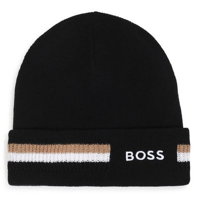 BOSS J53586 Boy's Knit Jacquard Beanie – Black T4