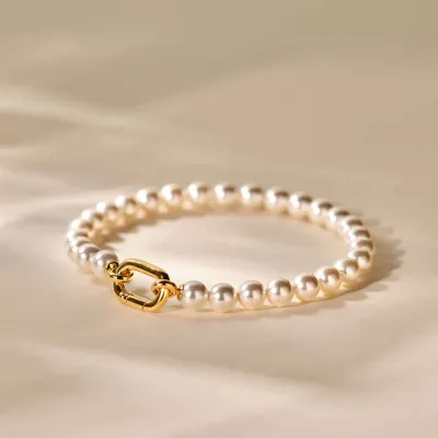 Ti Sento 23037YP/L Women's Gold Plated Link Lock Pearl Bracelet/