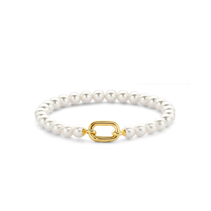 Ti Sento 23037YP/L Women's Gold Plated Link Lock Pearl Bracelet