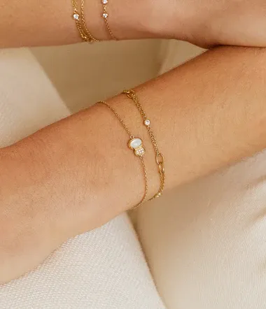 ZAG SBS27722 MACARI Gold Plated Steel Double Chain CZ Loop Bracelet