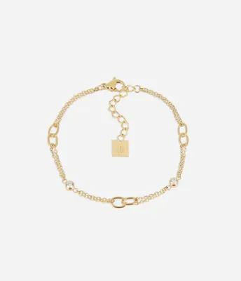 ZAG SBS27722 MACARI Gold Plated Steel Double Chain CZ Loop Bracelet