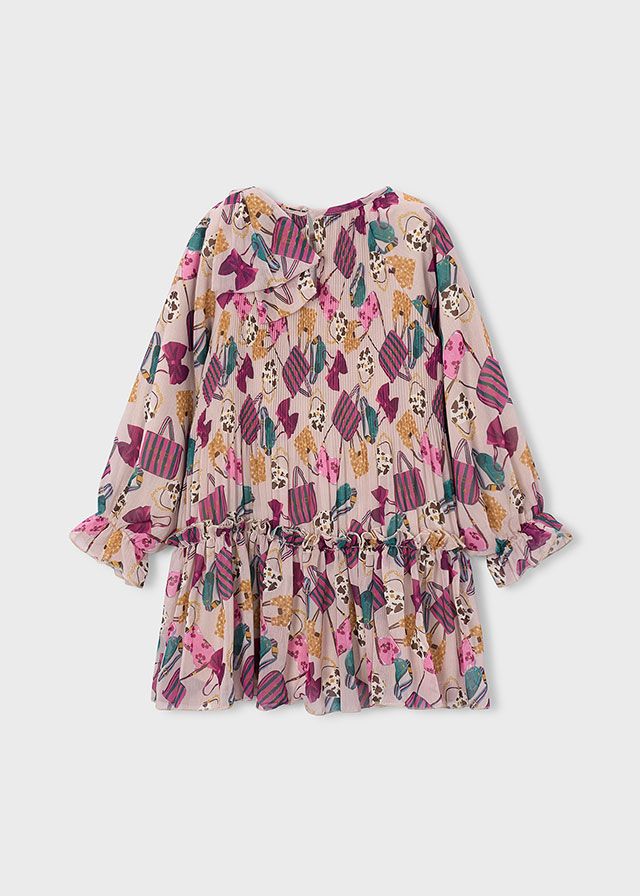 Mayoral 4915 Girl's Long Sleeve Pleated Pattern Dress