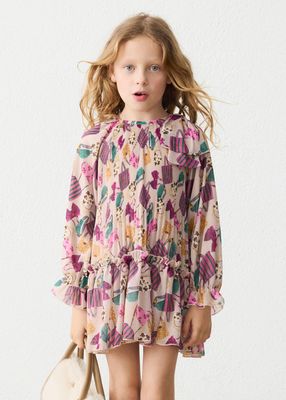 Mayoral 4915 Girl's LS Pleated Pattern Dress/