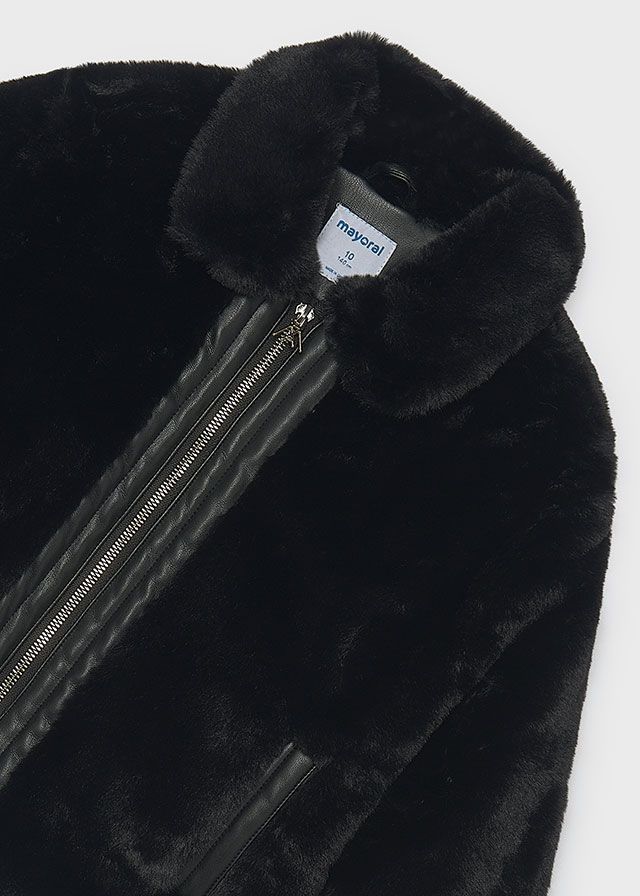 Mayoral 7401 Girl's Long Sleeve Fur Coat