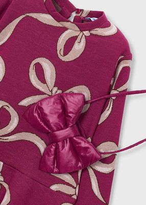 Mayoral 4912 Girl's LS Jacquared Knit Dress & Bag Set/