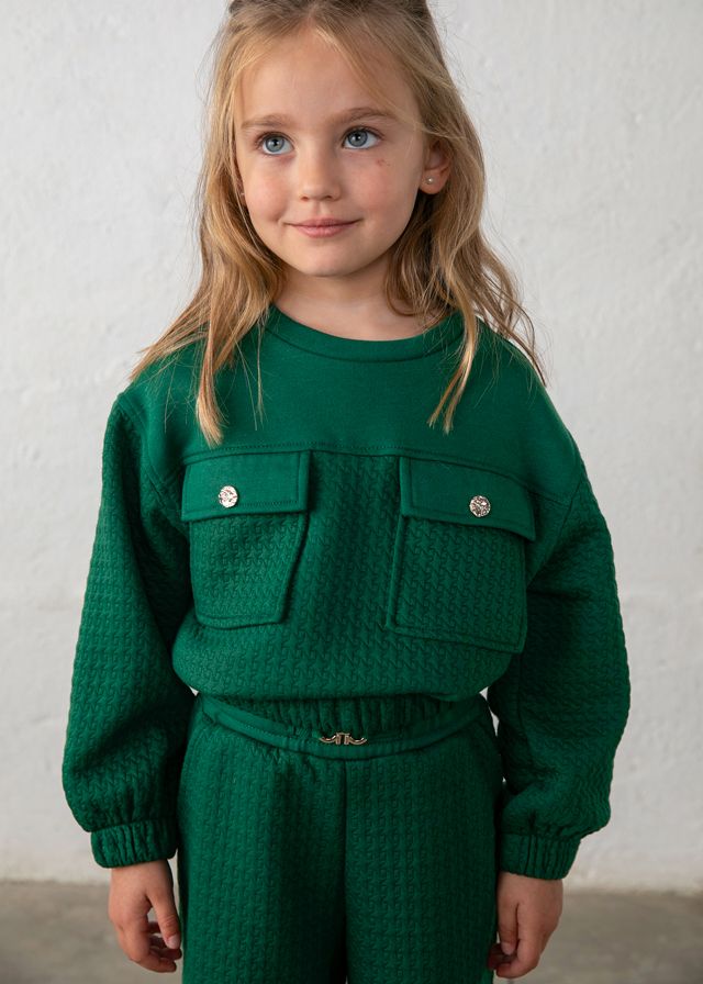 Mayoral 4816 Girl's Junior Long Sleeve Sweater & Jogger Houndstooth Pattern Padded Tracksuit Set – Botella