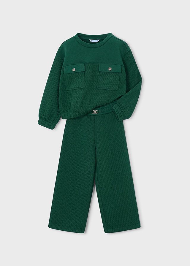 Mayoral 4816 Girl's Junior Long Sleeve Sweater & Jogger Houndstooth Pattern Padded Tracksuit Set – Botella