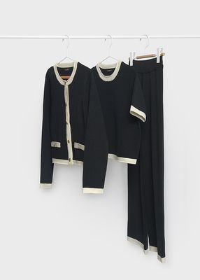 Mayoral 7536 Girl's Youth Knit Cardigan, Short Sleeve Top & Pants Set 3PC – Black&cream