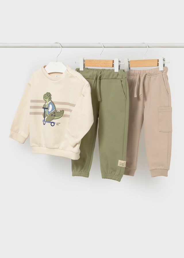 Mayoral 2831 Baby Boy's Long Sleeve Dinosaur Sweater & Two Joggers Tracksuit Set 3PC – Laurel