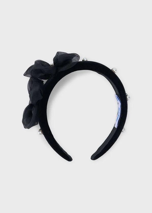 Mayoral 10314 Girl's Mesh Flower & Pearl Detail Velvet Headband – Black