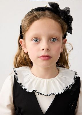 Mayoral 10314 Girl's Mesh Flower & Pearl Detail Velvet Headband/BLACK