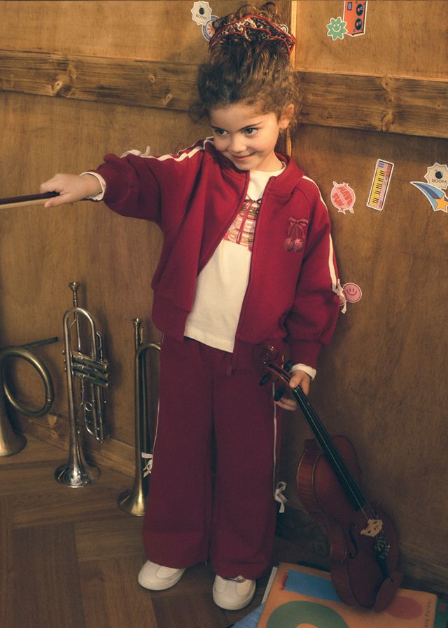 Mayoral 4814 Girl's Youth Bow Detail Zip-Up & Jogger Tracksuit Set – Cherry
