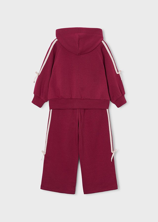 Mayoral 4814 Girl's Youth Bow Detail Zip-Up & Jogger Tracksuit Set – Cherry