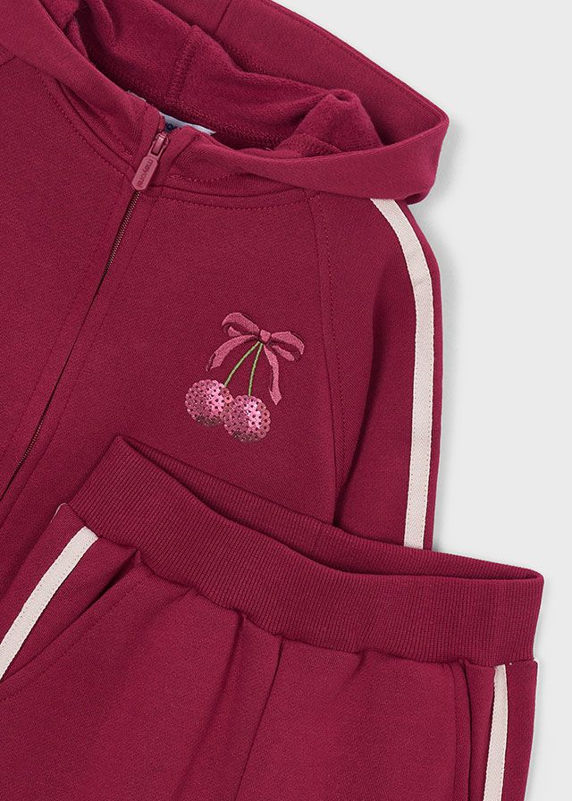 Mayoral 4814 Girl's Youth Bow Detail Zip-Up & Jogger Tracksuit Set – Cherry