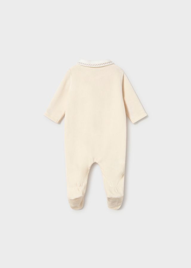 Mayoral 2764 Baby's LS Footed Velour Onesie/CERAMICA