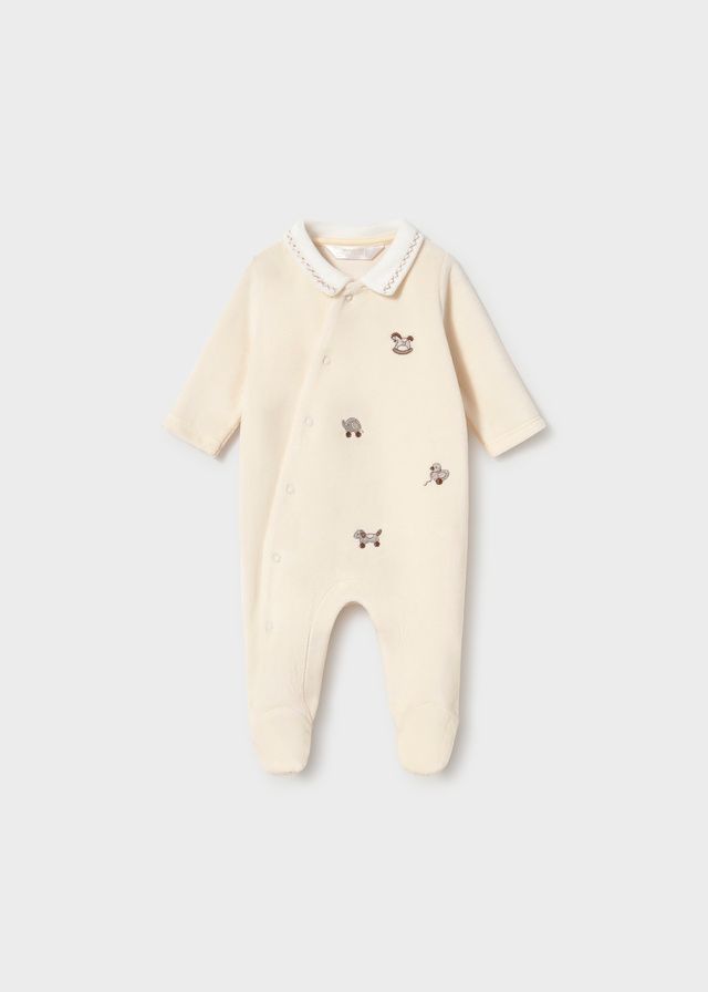 Mayoral 2764 Baby's LS Footed Velour Onesie/CERAMICA
