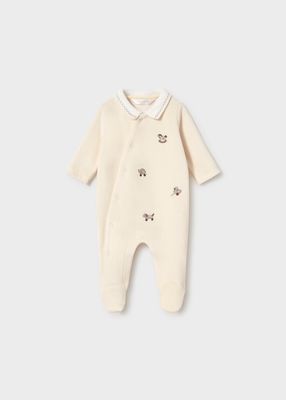 Mayoral 2764 Baby's LS Footed Velour Onesie/CERAMICA