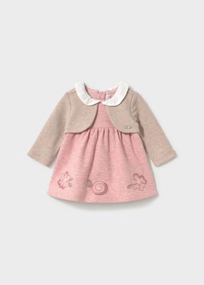 Mayoral 2817 Baby Girl's LS Floral Embroidery & Knit-Effect Cardigan Dress/CIPRIA VIG