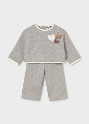Mayoral 2558 Girl's Junior LS Heart & Bear Sweater & Jogger Set/GRIS