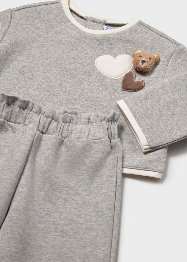 Mayoral 2558 Baby Girl's Long Sleeve Heart & Bear Sweater & Jogger Set – Gris