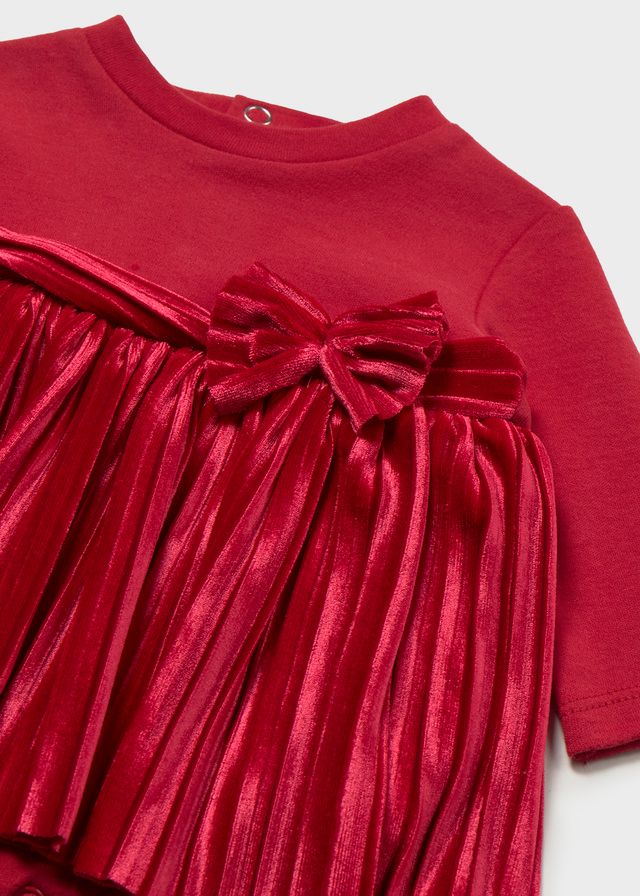 Mayoral 2813 Baby Girl's Long Sleeve Velvet Pleated Dress – Red