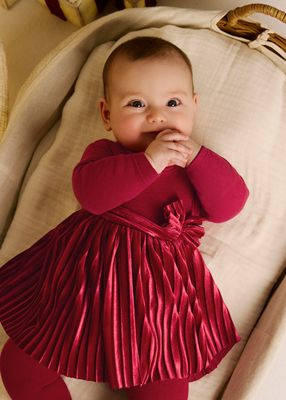 Mayoral 2813 Baby Girl's LS Velvet Pleated Dress/RED