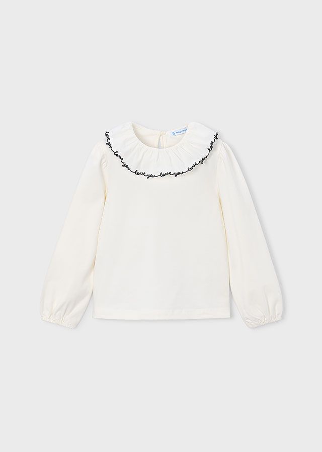 Mayoral 4149 Girl's Long Sleeve Ruffled Neckline Blouse