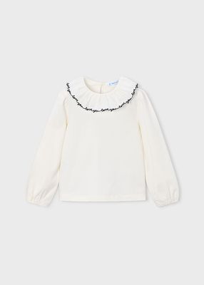 Mayoral 4149 Girl's LS Ruffled Neckline Blouse/