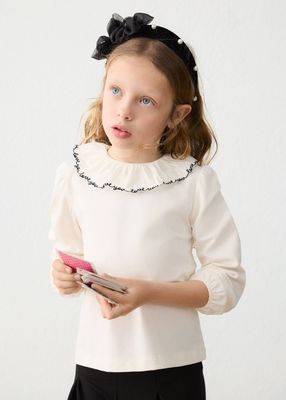 Mayoral 4149 Girl's LS Ruffled Neckline Blouse/