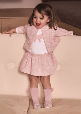 Mayoral 2954 Baby Girl's LS T-Shirt & Tweed Cardigan & Skirt Set/