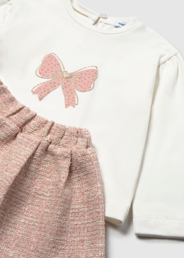 Mayoral 2954 Baby Girl's Long Sleeve T-Shirt & Tweed Cardigan & Skirt Set