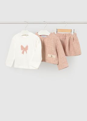 Mayoral 2954 Baby Girl's LS T-Shirt & Tweed Cardigan & Skirt Set/