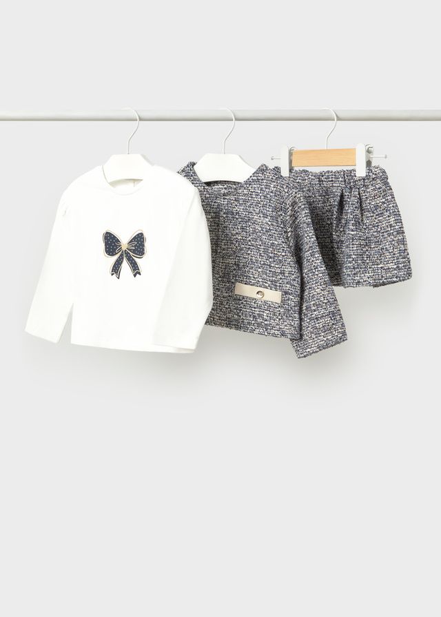 Mayoral 2954 Baby Girl's Long Sleeve T-Shirt & Tweed Cardigan & Skirt Set