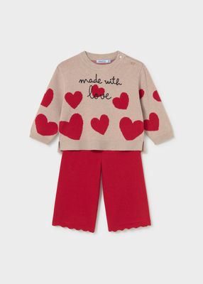 Mayoral 2556 Baby Girl's Sweater & Pant Set- Made w/ Love/