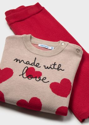 Mayoral 2556 Baby Girl's Sweater & Pant Set- Made w/ Love/