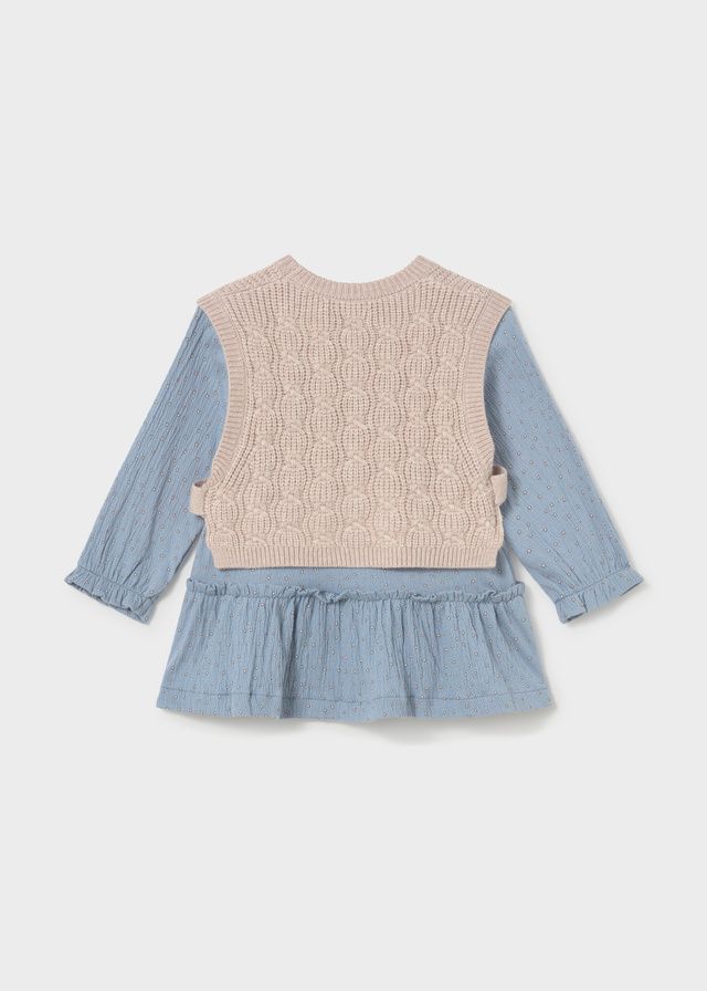 Mayoral 2943 Girl's Long Sleeve Floral Dress w/ Knitted Vest